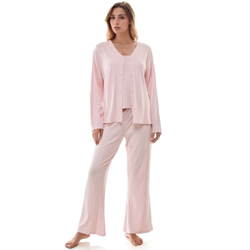 Sincerely Jules Womens 3pc Pajama Set Pointelle Knit Pink Medium PJs Lounge NWT